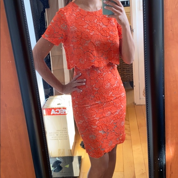 Topshop Coral Lace Cocktail Dress - Picture 2 of 8